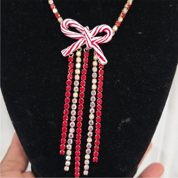 New Betsey Johnson Candy Cane Bow necklace - Picture 9 of 11